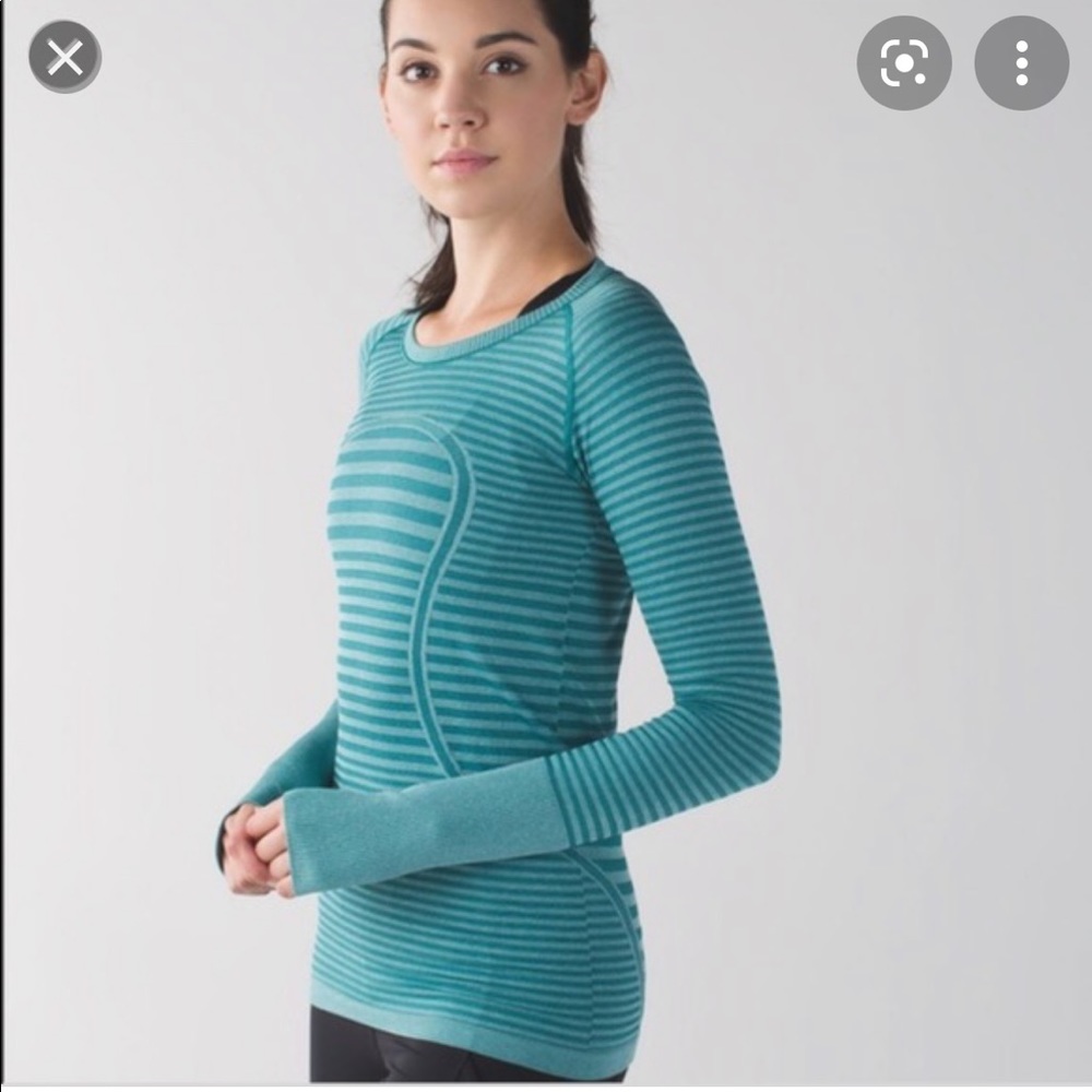 Lululemon Swiftly Striped Green Long Sleeve Tee